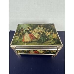 Vintage Japan Schmid Music Box Couple Victorian Era Jewelry Box Red Velvet
